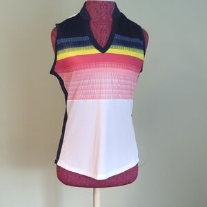 NWT Callaway White Colorful Striped Sleeveless V-Neck, US M
